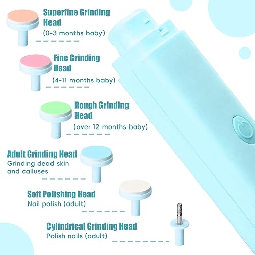 Miniatura 3 de Cortauñas eléctrico para bebé, cortaúñas recargable, juego de manicura con 6 cabezales de molienda para niños pequeños, recién nacidos (azul)