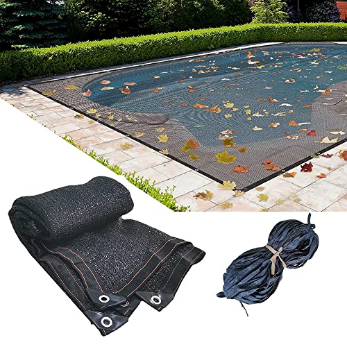 25 ft x 50 ft Black Leaf Nets for In-Ground Swimming Pools Cover, Durable Rectangula Mesh Pool Leaf Net Cover, Professional Grade Winter Autumn Summer Pool Safety Cover