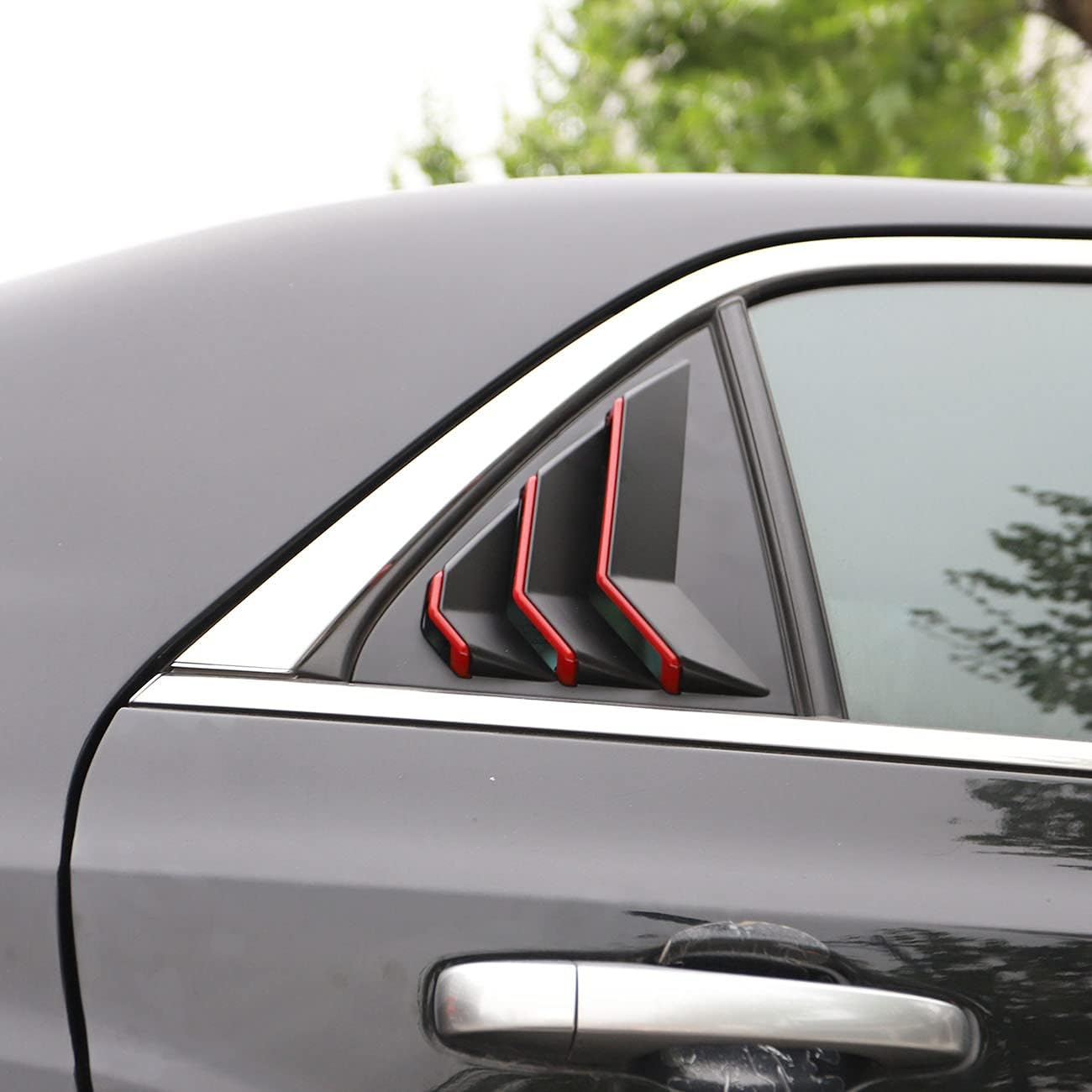 crosselec Side Window Louvers Air Vent Scoop Shades Cover Blinds ABS for Chrysler 300 2015-2021（Matte Black-Red Line）