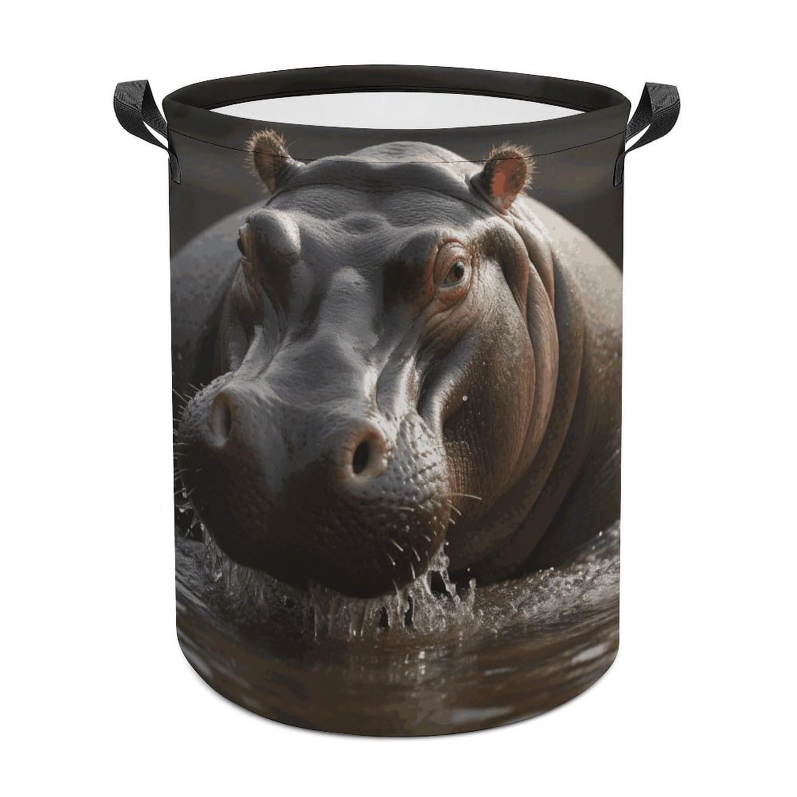 Hippo Laundry Basket Freestanding Waterproof Laundry Hamper Collapsible Tall Clothes Hamper with Reinforced Handles Waterproof Laundry Bag for Dorm Bathroom Home 44x44cm