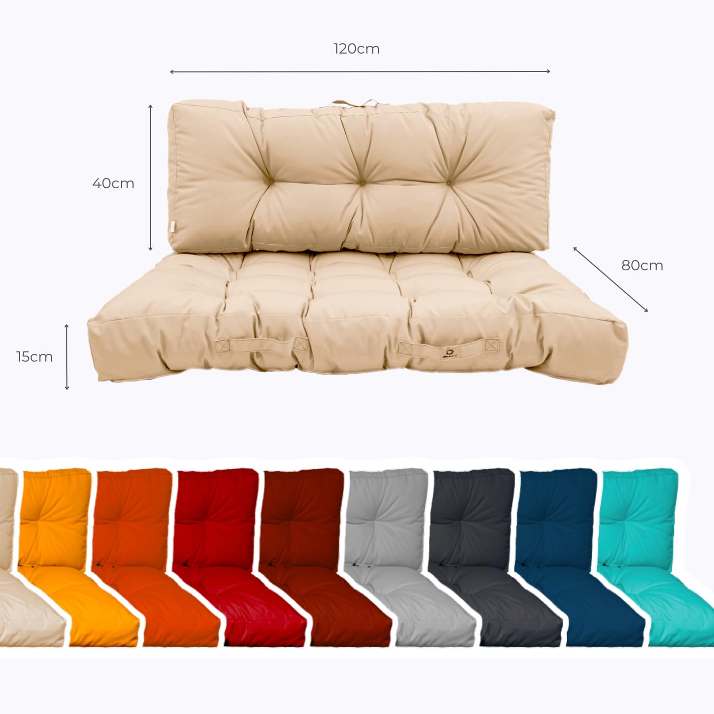 Déco Arts — Coussin Palette Lot de 2 (Assise 120x80 + Dossier 120x40) — Tissu Déperlant Anti-UV — Mousse Confort 240g/m² — Oeko-TEX 100 — Beige