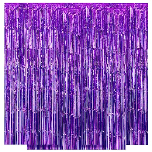 Image of 5 Pack Purple Fringe Backdrop 3.2ft x 8.2ft Foil Curtain Tinsel Foil Fringe Curtains Backdrop Tinsel Backdrop Streamers for Birthday Curtain Party Decoration Wedding Christmas Decoration (Purple)