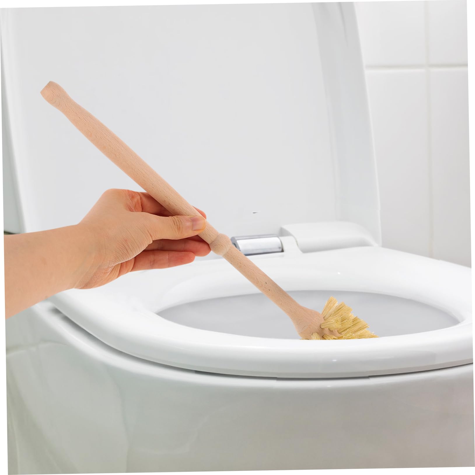 FOMIYES Juego de Escobilla No Daña la Superficie del WC para Inodoro con Soporte de Madera y Cerámica Cepillo de Limpieza para Baño y Hotel