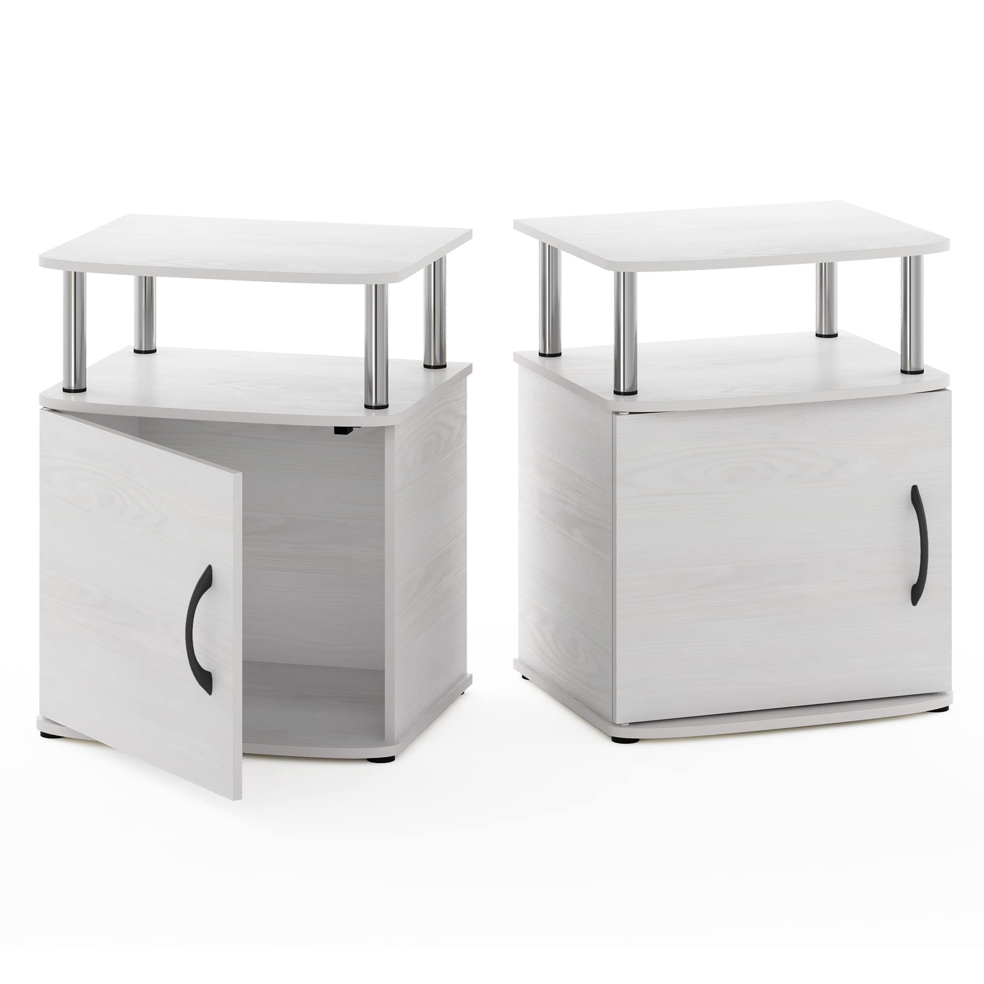 Furinno Jaya Tavolino dal Design Pratico, Legno ingegnerizzato, Rovere Bianco/Acciaio Inossidabile, Set di Due, 2 unità