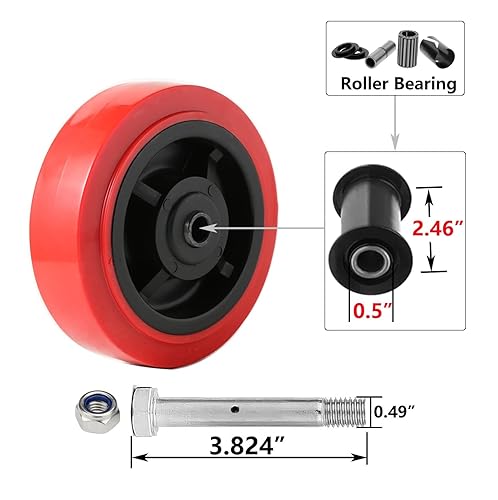 Miniatura 8 de NINOSO Ruedas giratorias resistentes, ruedas industriales de 6 pulgadas, banda de rodadura de poliuretano en núcleo de polipropileno, ruedas fijas
