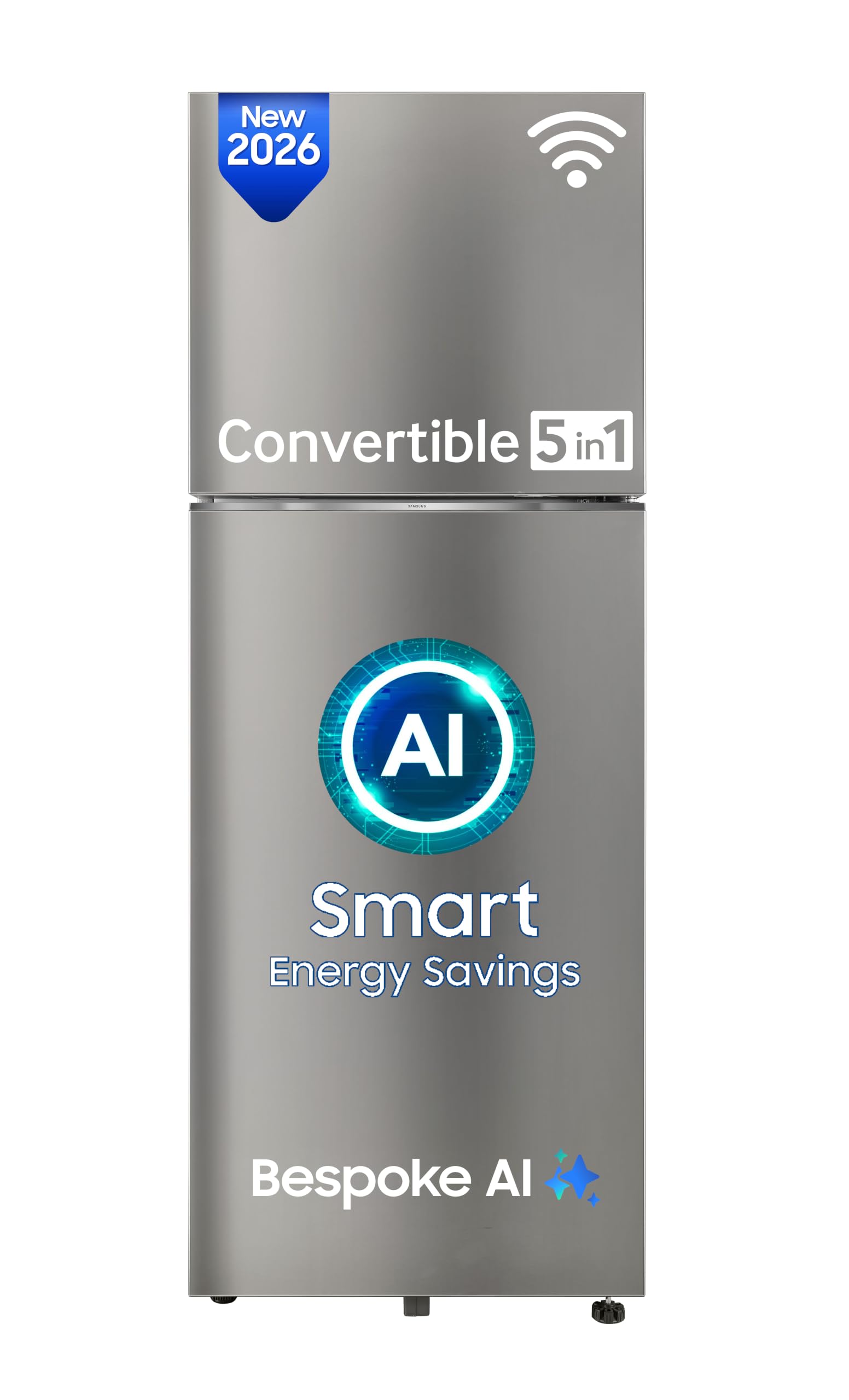 Samsung 330 L, 2 Star, Convertible 5-in-1, Digital Inverter, Frost Free Double Door, WiFi Bespoke AI Refrigerator (RT34HG5A42SLHL, Silver, Ez Clean Steel, 2026 Model) — image 1 of 7