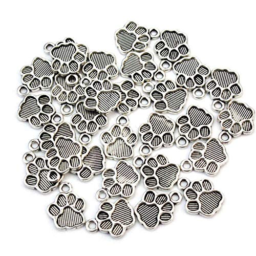 30Pcs Pet Dog Puppy Paw Print Metal Footprint Animal Pendant Charm Necklace Bracelet Antique Silver Stable