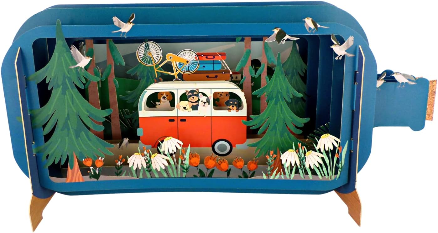 Message in A Bottle Campervan Pop Up Any Occasion Greeting Card by Alljoy Cards MIB181