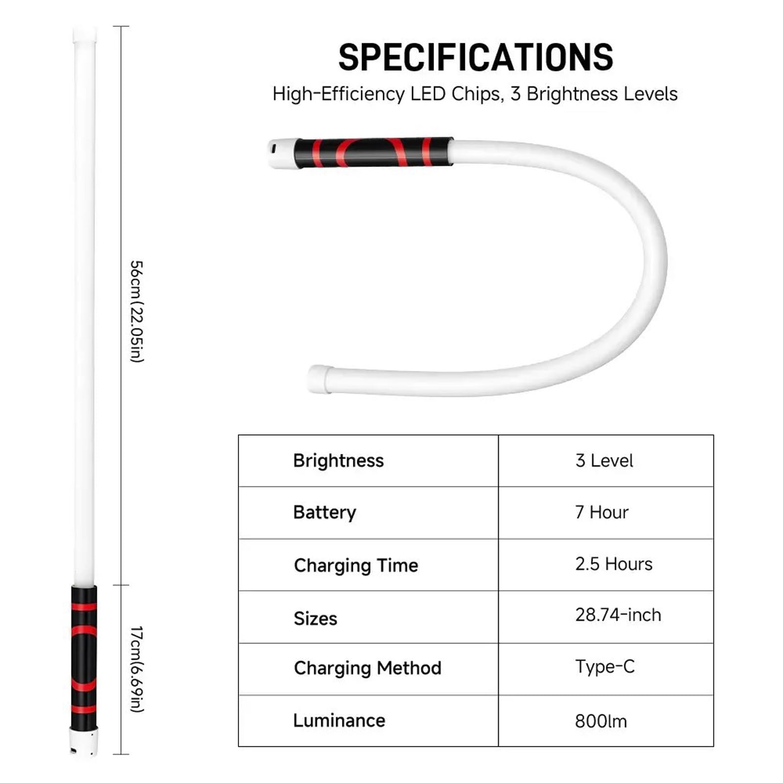 2 PCS Flexible LED Wand Torcia di ispezione ricaricabile a mani libere con 3 livelli luminosità flessibile per spazi ristretti Luce robusta riparazioni automobilistiche e progetti fai-da-te