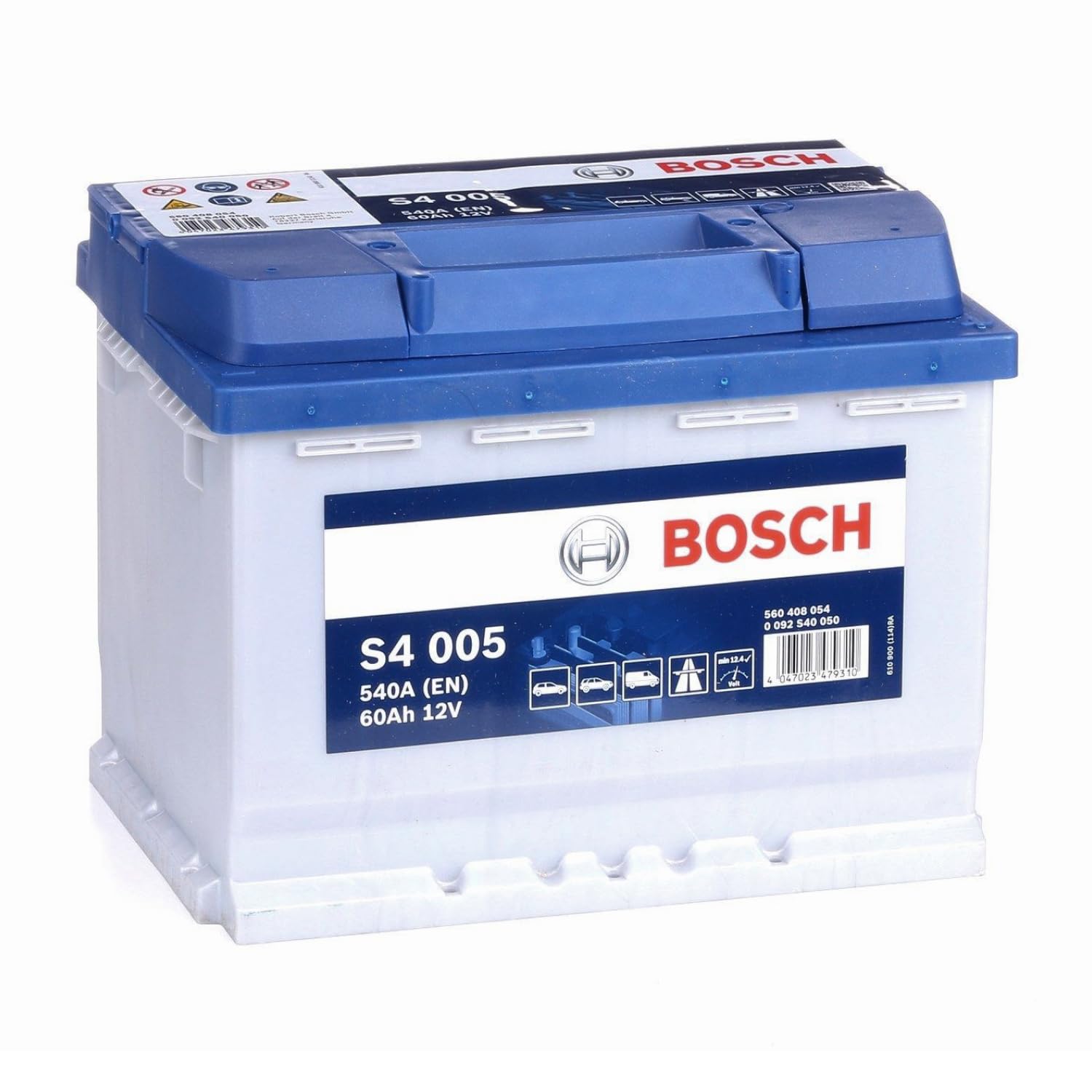 Bosch S4 005 Batería para Coche 60 A/h - 540 A - 12 V, de Plomo-Ácido para Vehículos sin Sistema Start/Stop, Polaridad Izquierda (-) Derecha (+), 242 x 175 x 190 mm