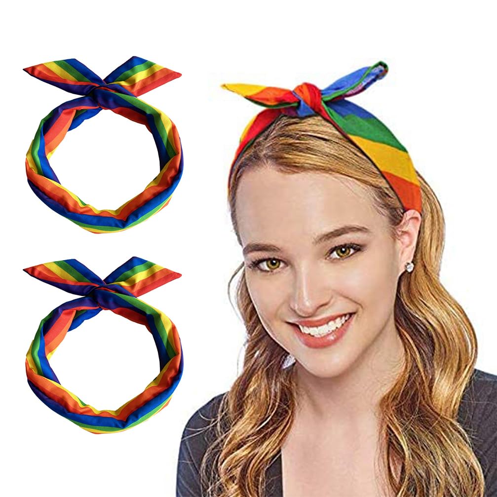 YLOIJO Rainbow Knotted Headbands for Women Girls, Criss Cross Tie Dye Head Bands, Cloth Turban Hair Bands Accessories (Multicolor, Mid)
