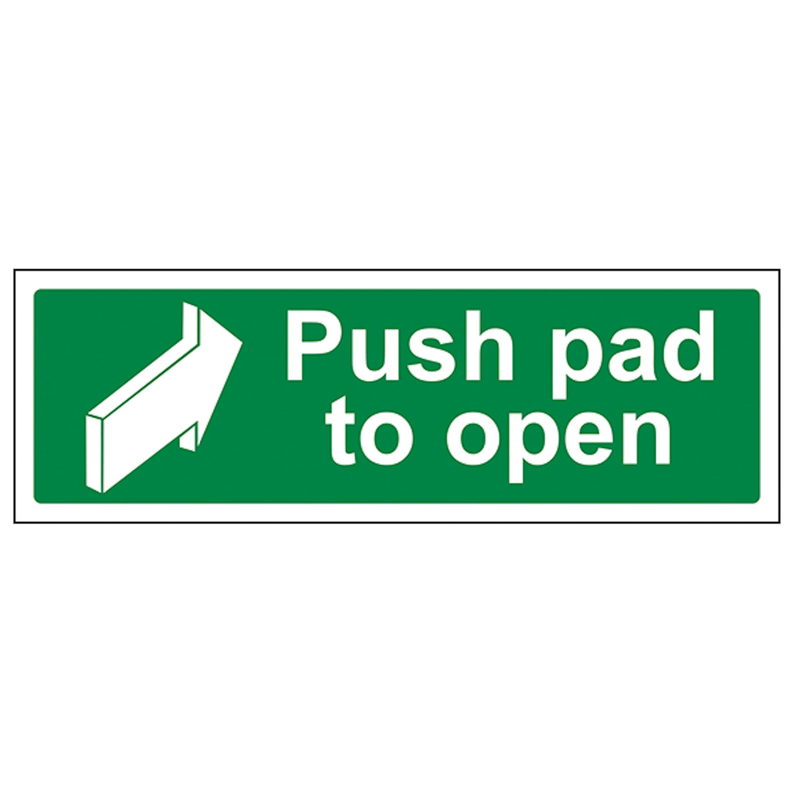 V Safety Push Pad To Open - Landscape 300 x 100 mm - Self Adhesive Vinyl - Aluminium Effect Safety Sign