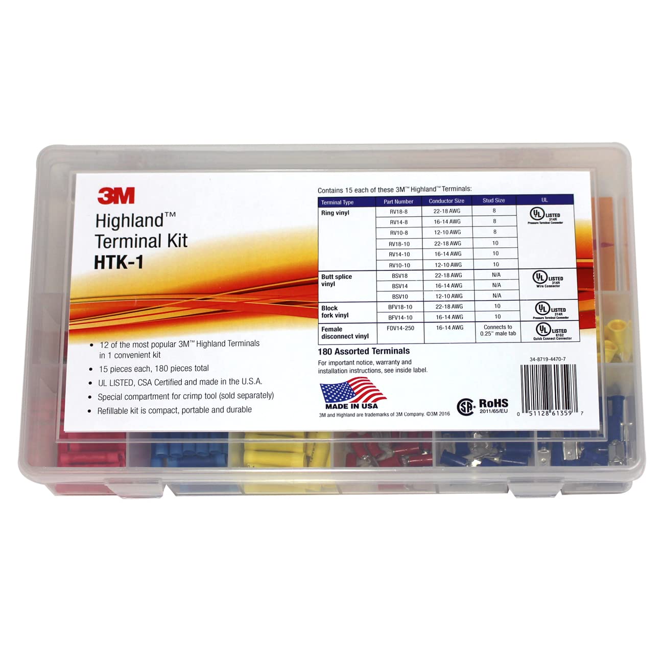 3M Highland Terminal Kit, HTK-1, include anello, forcella, giunzione testa e scollegamenti, ricaricabile, compatto, portatile, durevole, 1 kit da 180 pezzi