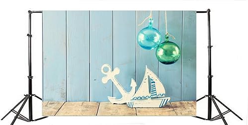 Miniatura 4 de Yeele Telón de fondo náutico de vinilo de 10 x 8 pies para fotografía de ancla de estrella de mar, decoración de fondo de globos, marinero,