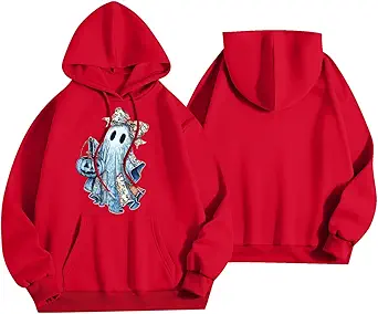Halloween Hoodies for Women 2025 Fall Fashion Long Sleeve Cute Ghost Graphic Lightweight Hoodie with Pockets