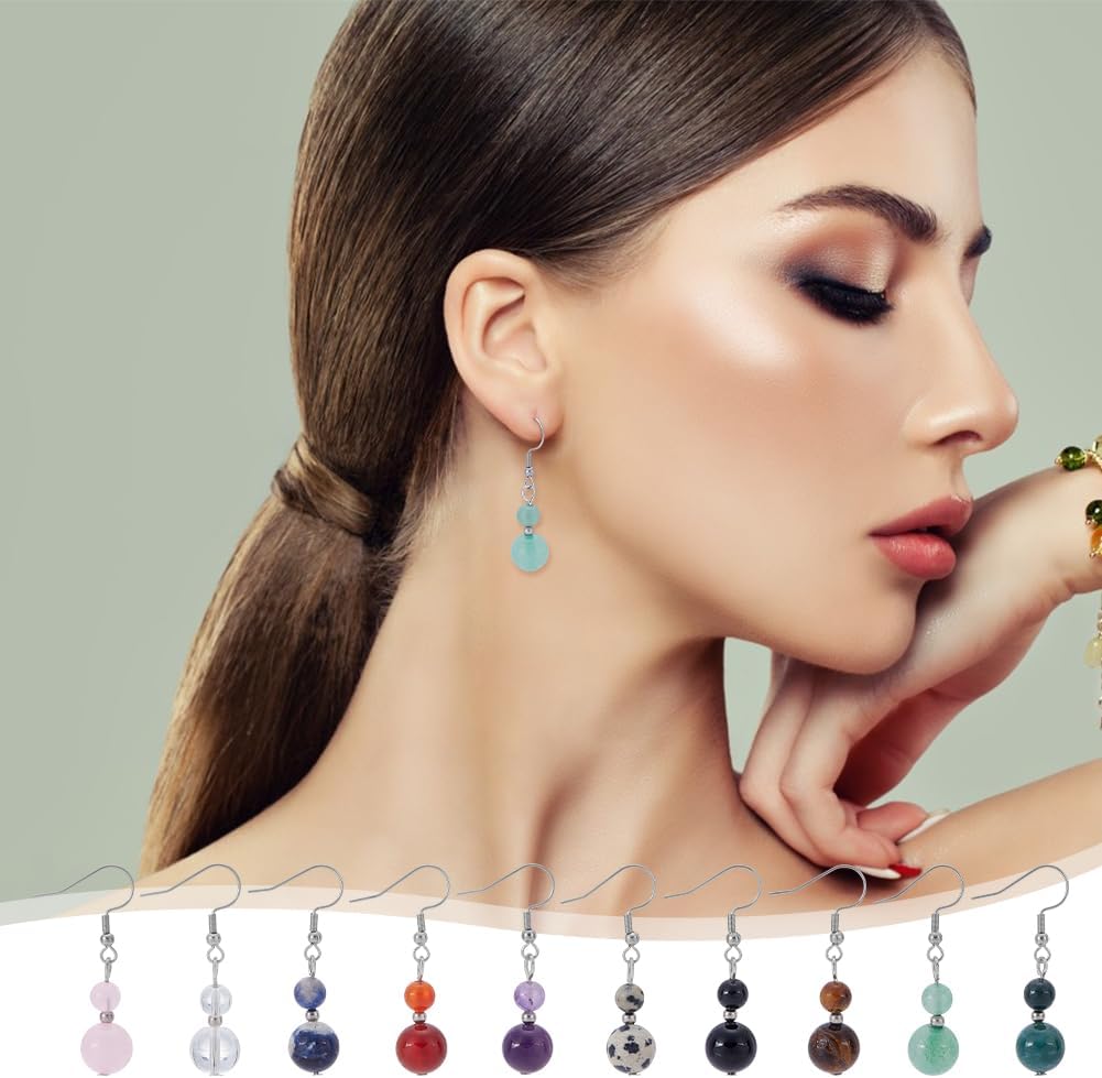 UNICRAFTALE 10 Colors 304 Stainless Steel Genuine Stone Beaded Earrings Chakra Dangle Earring Crystal Lightweight Colorful Gemstone Earring for Women Jewelry Gifts - Image 5