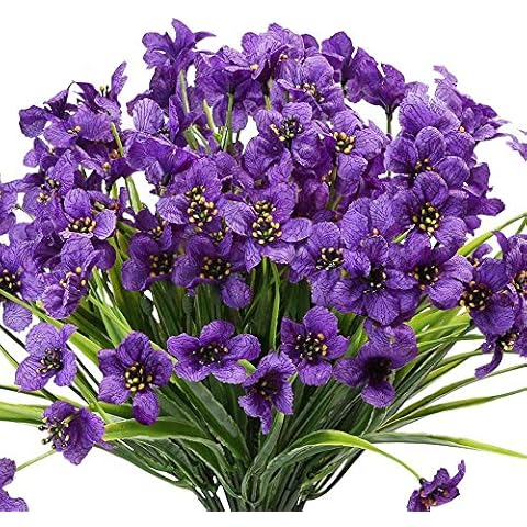 Ruiuzioong Artificial Violet Flowers Outdoor UV Resistant Fake Flowers 6pack No Fade Faux Plastic Plant Shrubs Greenery for Indoor Outside Hanging Planter Window Box Patio Home Decor (Purple) Cover
