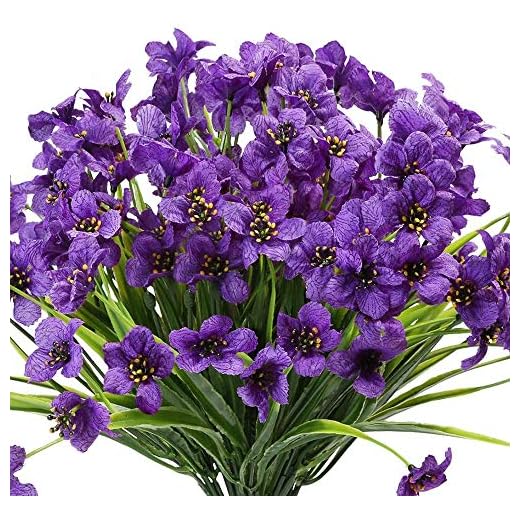 Ksnnrsng 6 Piezas Flores Violeta Artificiales,Plantas Resistentes UV,para Interior Exterior Decoración hogar Ventana Porche Cocina jardín arbustos Colgantes Plantas Decoración (Púrpura)