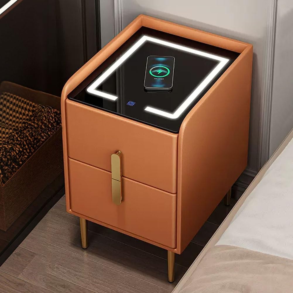 ASerZenith End Side Table With Led Lights, Smart Nightstand With Charging Station, Bedside Tables,A-35X40X50Cm