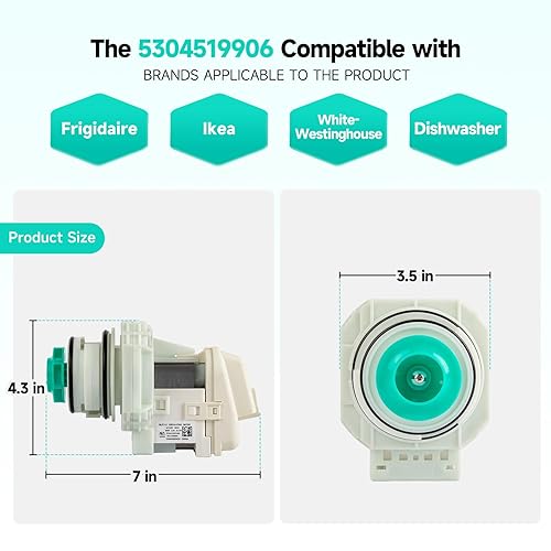 Miniatura 2 de 5304519906 Bomba de lavavajillas y conjunto de motor compatible con Frigidaire IKEA White-Westinghouse, pieza de repuesto AP6840161 PS12712308