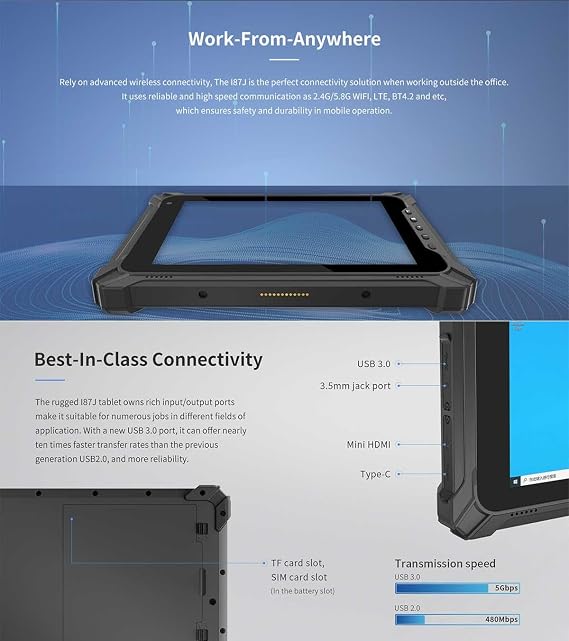 2025 Rugged Windows Tablet,8 inch Windows 11 PRO Enterprise, 700nit, Intel N5100 8GB+128GB Industrial Outdoor Work PC w/ 8MP+5MP Camera, 4G LTE/WiFi/BT 5.0