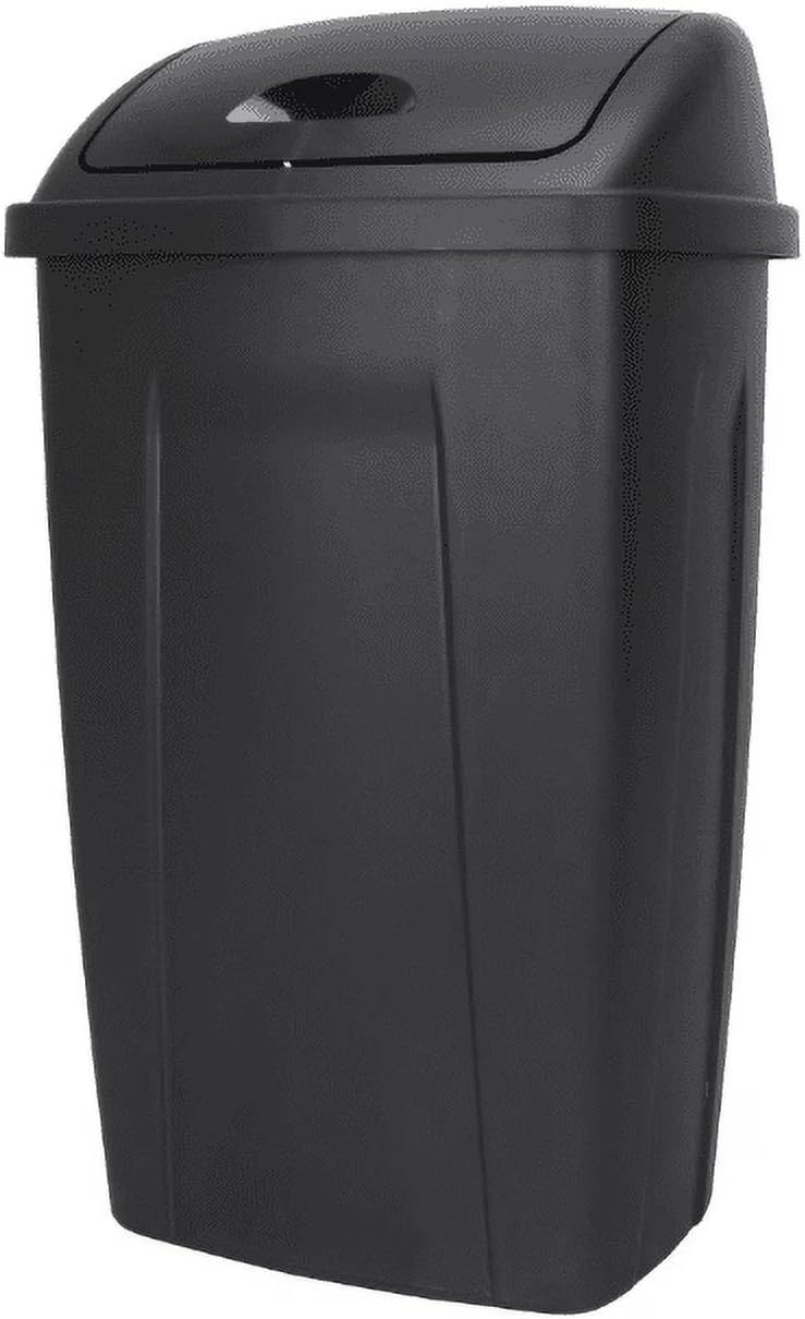 Kitchen Trash Can, 13 Gallon Plastic Garbage Bin with Swing Top Lid, Black
