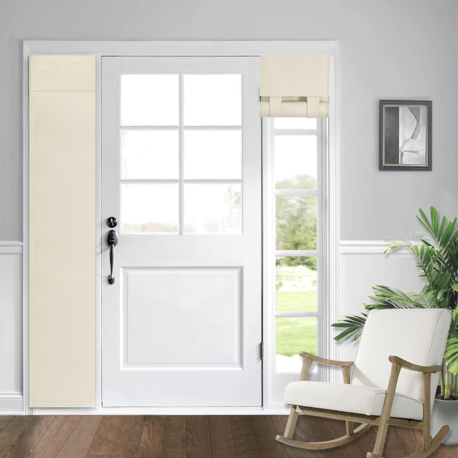 WdFour Solid Color Room Darkening Side Door Curtain - 12W x 80L Inches Oatmeal Window Covering for Glass Doors, 1 Panel with Tie-Up Shade, Light Filtering Sidelight Curtains for Entryway & Patio.