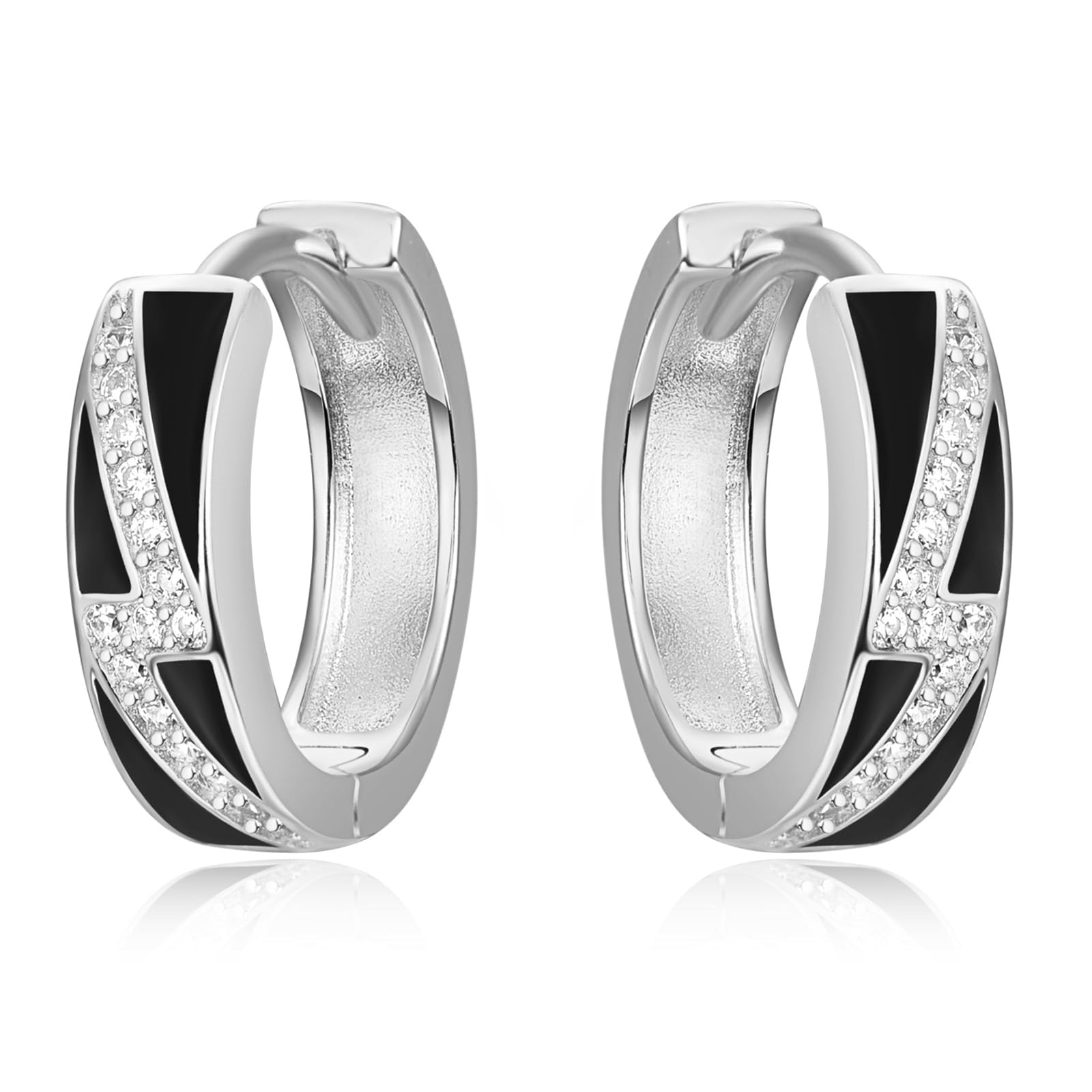 TANGPOET Orecchini da uomo in argento 925 nero, con fulmini, da uomo, a cerchio, piccoli orecchini, regalo per donne, ragazzi, ragazze, Argento sterling, Zirconia cubica