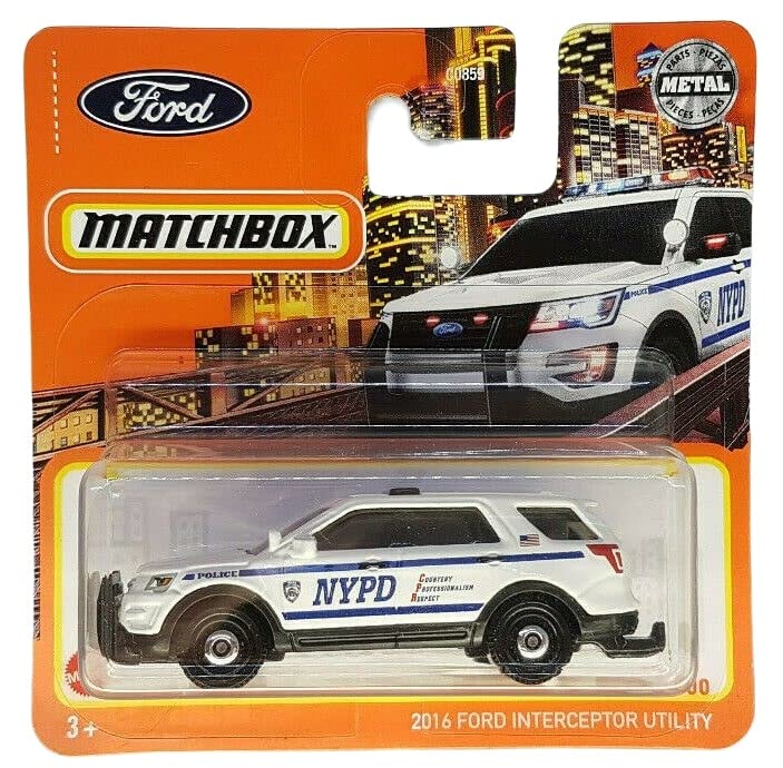  Matchbox – 2016 Ford Interceptor Utility – MBX 95/100 – HFT16 – Short Card – NYPD – Police – Superfast – Lesney – Mattel 2022