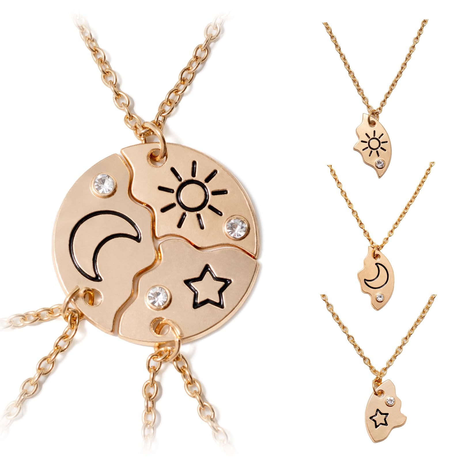 Collana Dell'Amicizia Per 3 Amiche | Con Ciondoli Stella, Luna E Sole