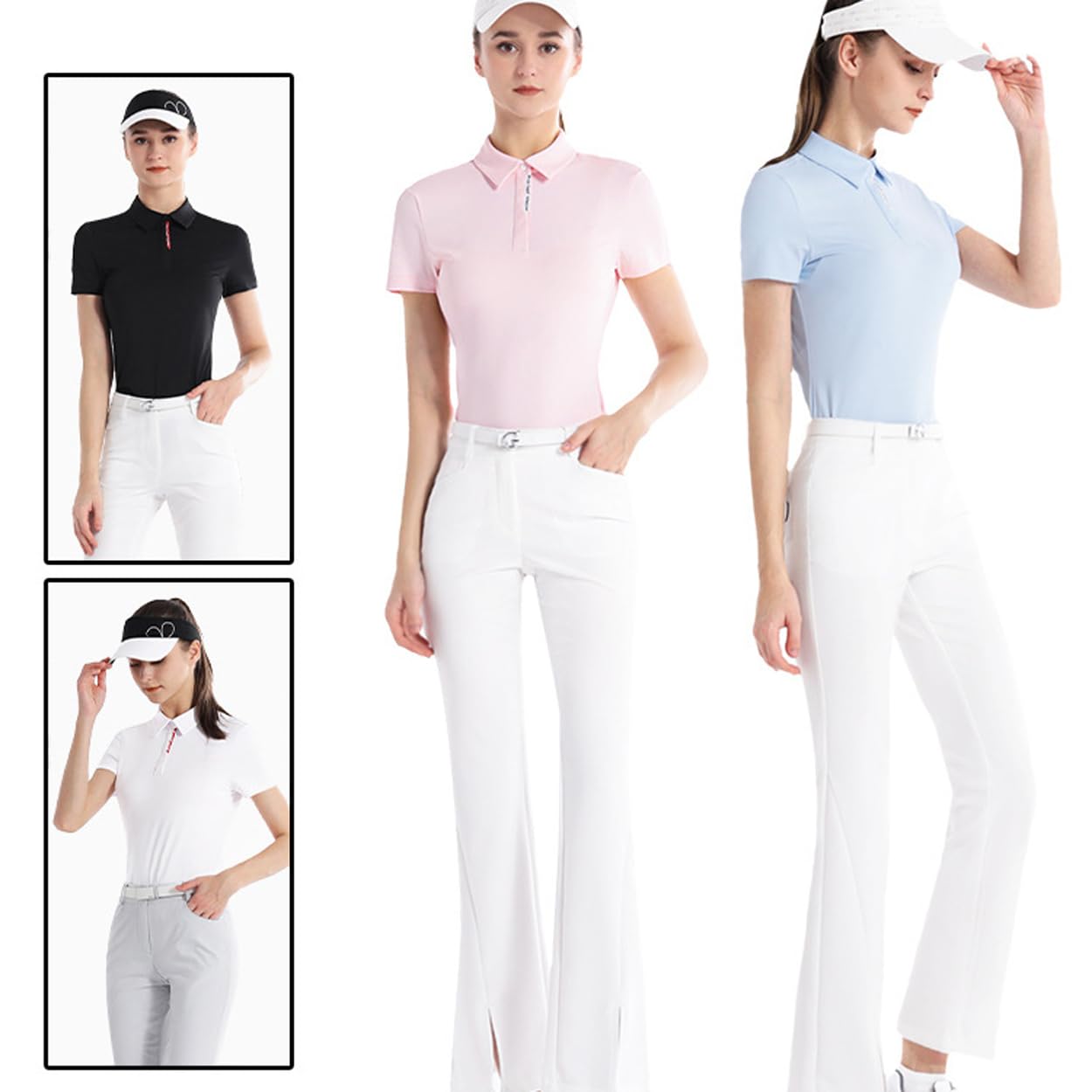LANGWEI Polo da Golf da Donna Estiva Ad Asciugatura Rapida con Risvolto Sottile A Maniche Corte Maglietta Sportiva Casual