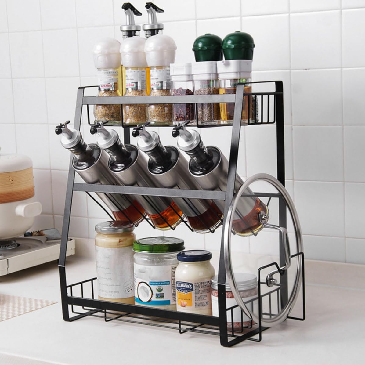 USHOBE Porta Spezie a Tre Livelli in Ferro per Cucina e Buffet
