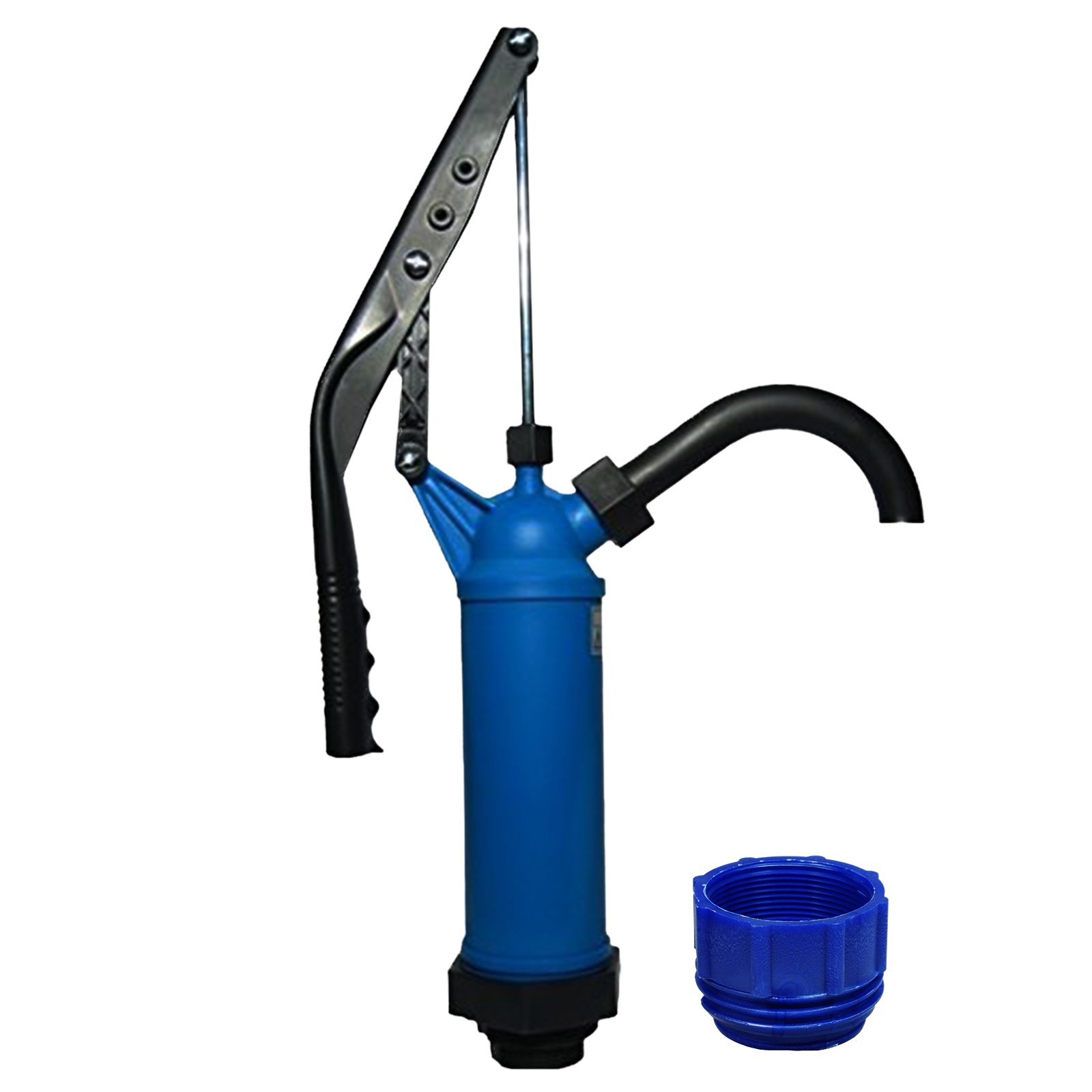 ABACUS® Fasspumpe Vario mit variablem Hub + Adapter blau für Gewinde S70x6 - geeignet für Alkohole, Benzin, Diesel, milde Laugen und milde Säuren - Handpumpe Hebelfasspumpe Ölpumpe Kerosinpumpe (7219)