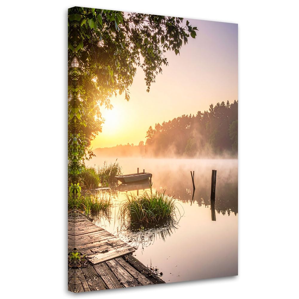 Feeby - Impression sur Toile - Tableau Decoration Murale - Forêt au bord du lac - 70x100 1partie - Salon Peinture Tableaux - Moderne Reproductions Tableaux - Décoration Chambre