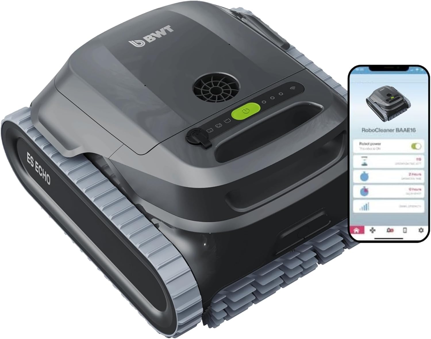 BWT ES Echo senza fili cordless - App bluetooth/wiFi – navigazione ultrasuoni - robot pulitore piscina fino 15 mt – potente batteria – pulizia completa – fondo + pareti + linea