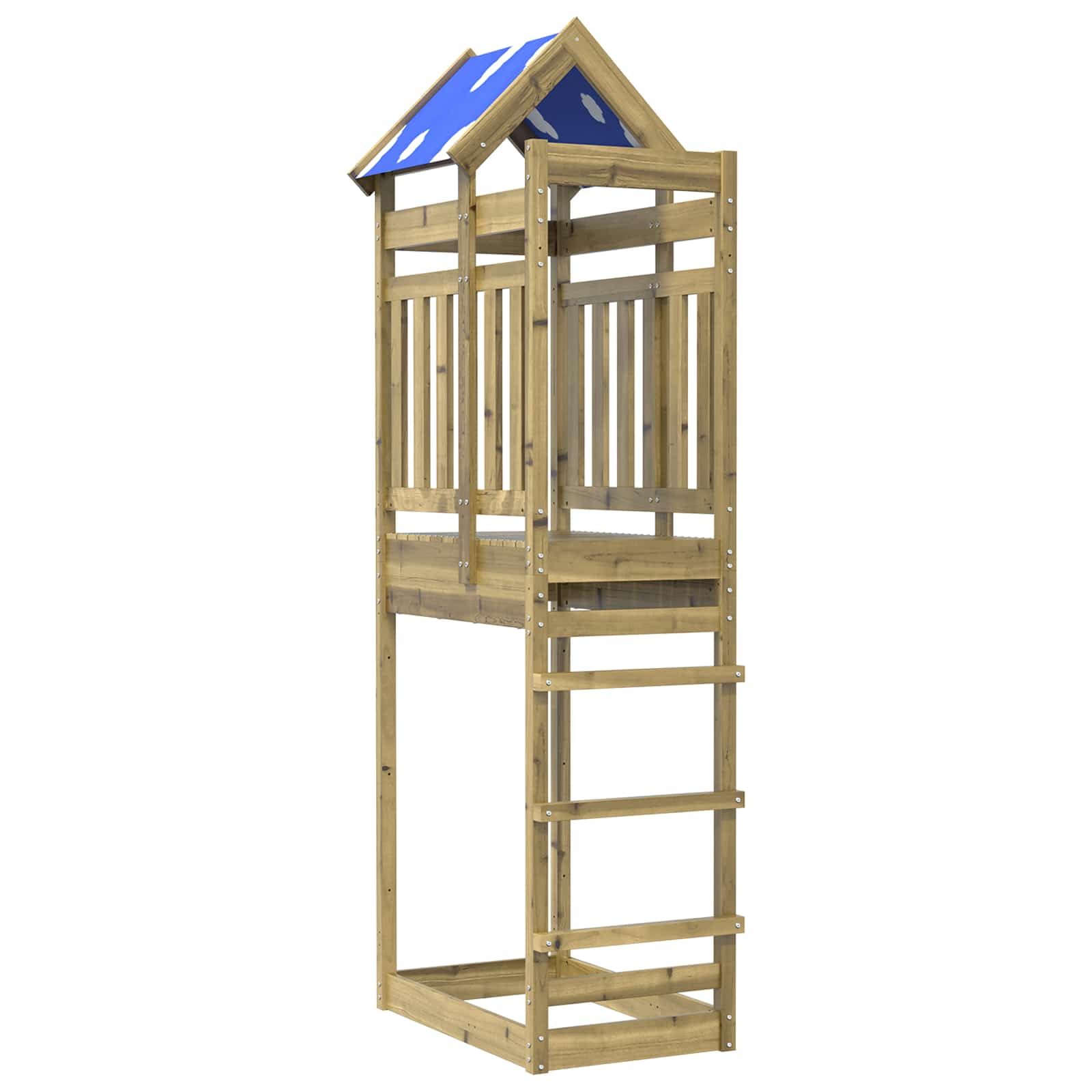 Spielturm für Kinder aus imprägniertem Holz, Kletterturm mit Rutsche und Schaukel für den Garten, robuster Spielplatz Outdoor, 52,5 x 85 x 239 cm Braun