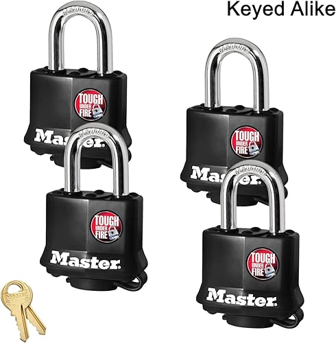 Miniatura 2 de Master Lock (4) Candados iguales con llave con revestimiento termoplástico - 311KA-4