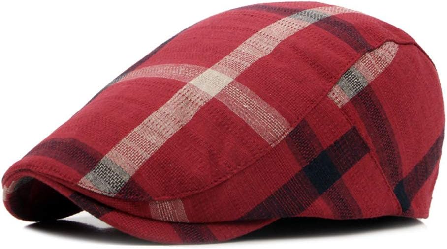Gudessly Mens Adjustable Colorful Striped Plaid Ivy Newsboy Cabbie Gatsby Golf Cap Flat Cotton Hat Thin Cap