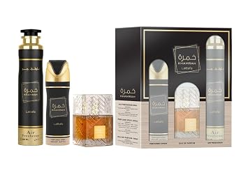 Lattafa Khamrah For Unisex 3 Piece Gift Set (3.4 Fl Oz EDP + 6.67 Fl Oz Deo + 10.14 Fl Oz Air Freshener)
