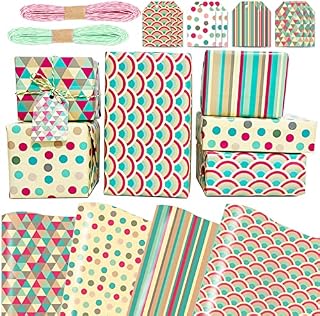 Jatidne 12 Sheets Green Wrapping Paper with Matching Tags Birthday Wrapping Paper Female Recyclable Gift Wrap
