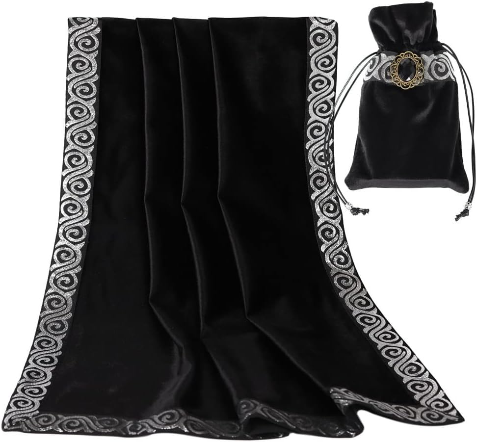 SSDH Altar Tarot Table Cloth Square Divination With Pouch Tarot Cloth Tarot Tablecloth And Pouch Set (Black2)