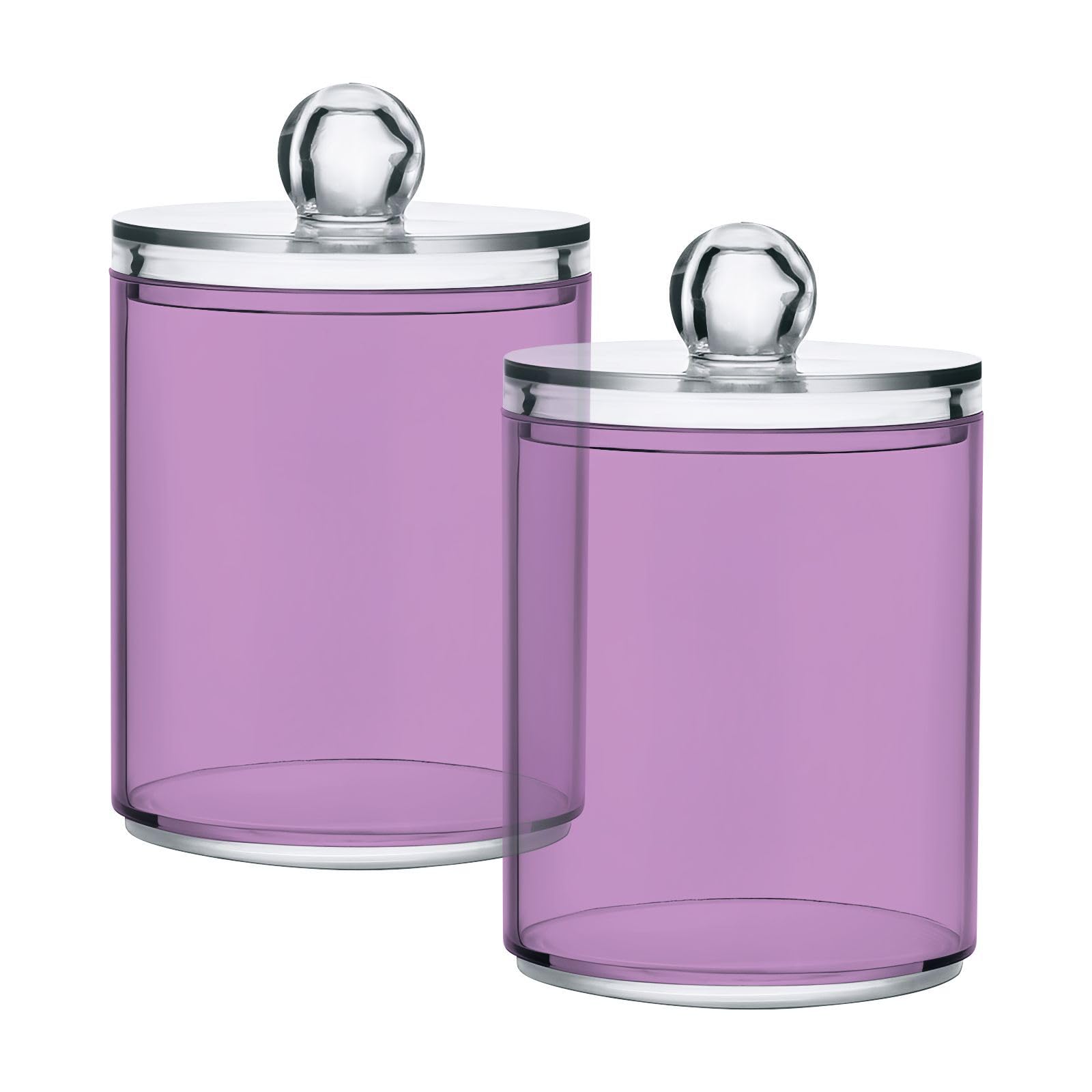 FLildon Lavender Purple Qtip Holder Dispenser, Bathroom Organizer and Storage Containers, 2Pack Clear Plastic Apothecary Jars with Lids for Cotton Ball, Cotton Swab, Floss