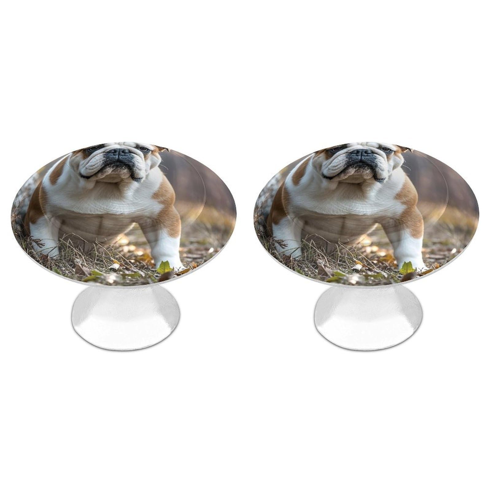 Fekiloot White English Bulldogs Cabinet Knobs For Kitchen Ornament, Round Zinc Decorative Drawer Pulls For Cabinets Trendy, Dresser Drawers Pulls Bathroom Dresser Knob With Screw