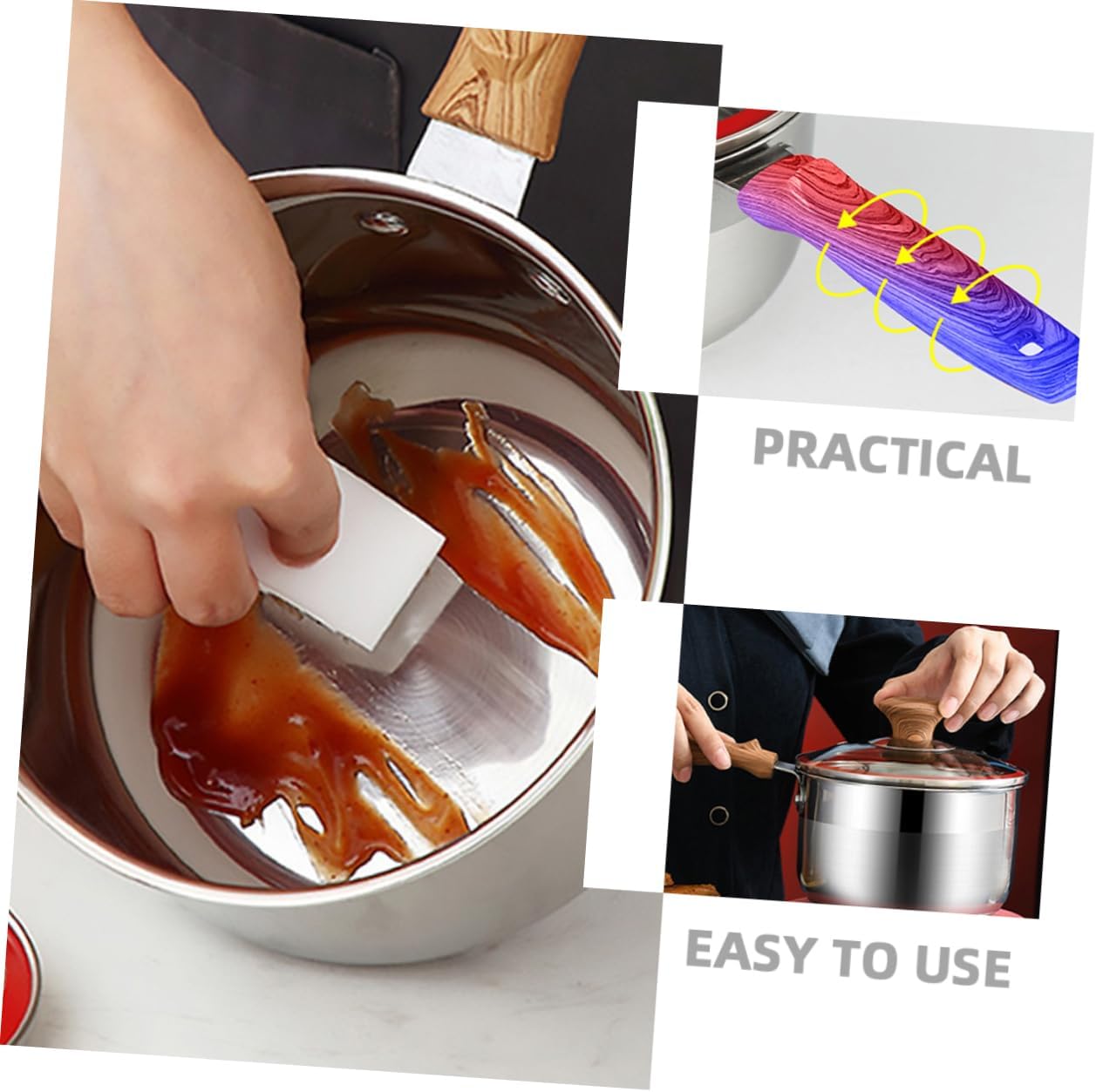 304 Stainless Steel Milk Pot with Lid Multipurpose Cooking Saucepan for Noodles and Soups Small Kitchen Cooking Pot with Handle Household Utensils for Induction or Stove