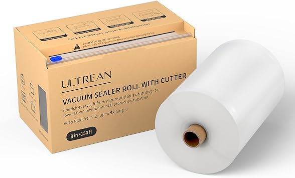 Ultrean 8" x 150 Vacuum Seal Roll Keeper with Cutter, Commercial Grade Vacuum Sealer Bags for Food Saver,BPA Free,Ideal for Storage, Meal Prep and Sous Vide