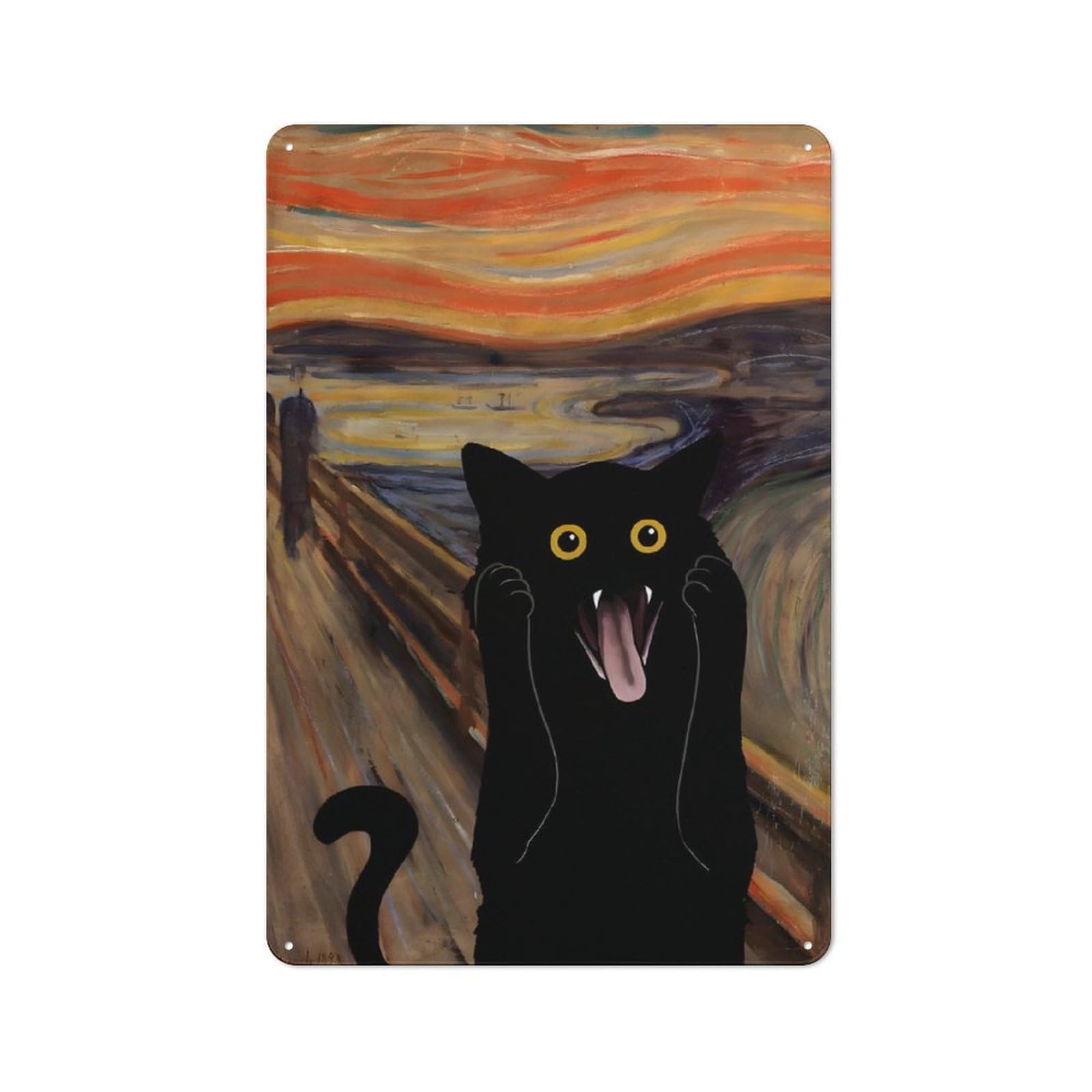 Junmoney Scream Meow Rustic Metal Sign 30X20cm For Hallway Wall, For Collectors Of Rustic Metal Wall Decor
