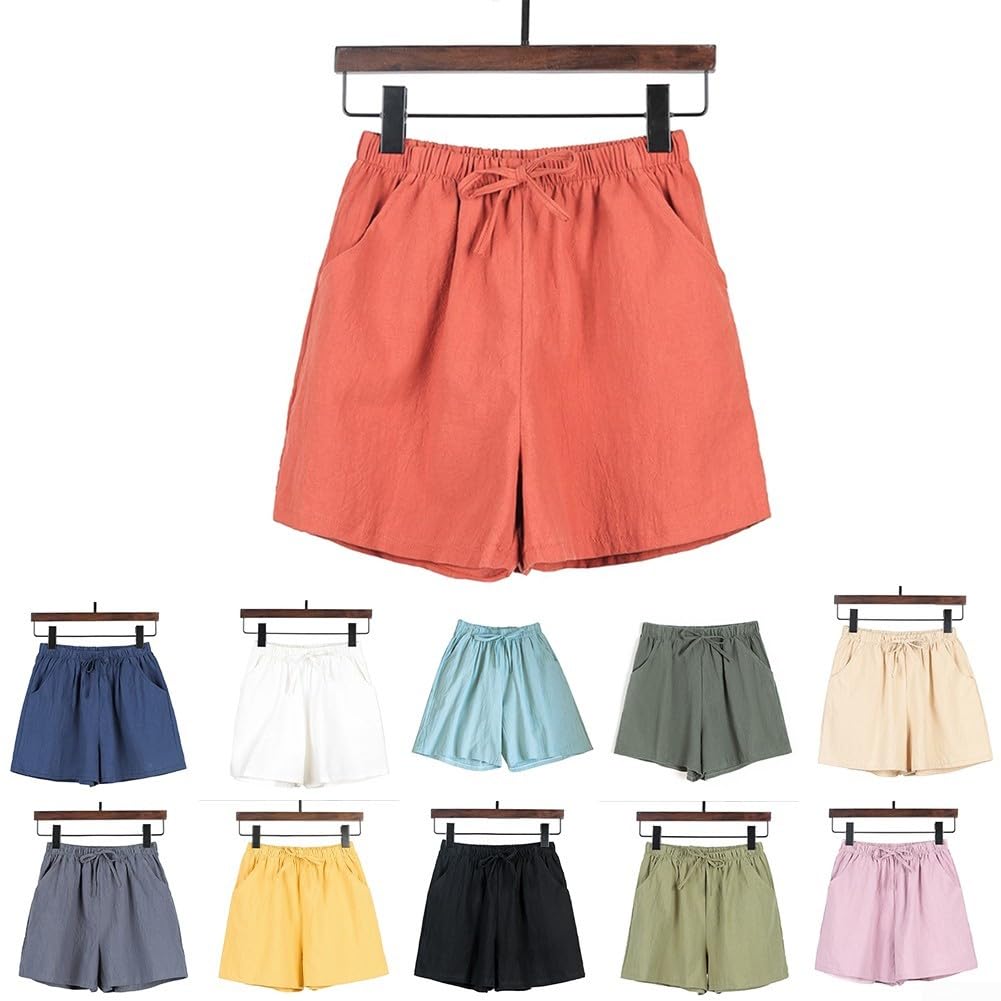Short de sport en coton et lin pour femme - Taille haute - Style décontracté - Confortable - Pour les loisirs