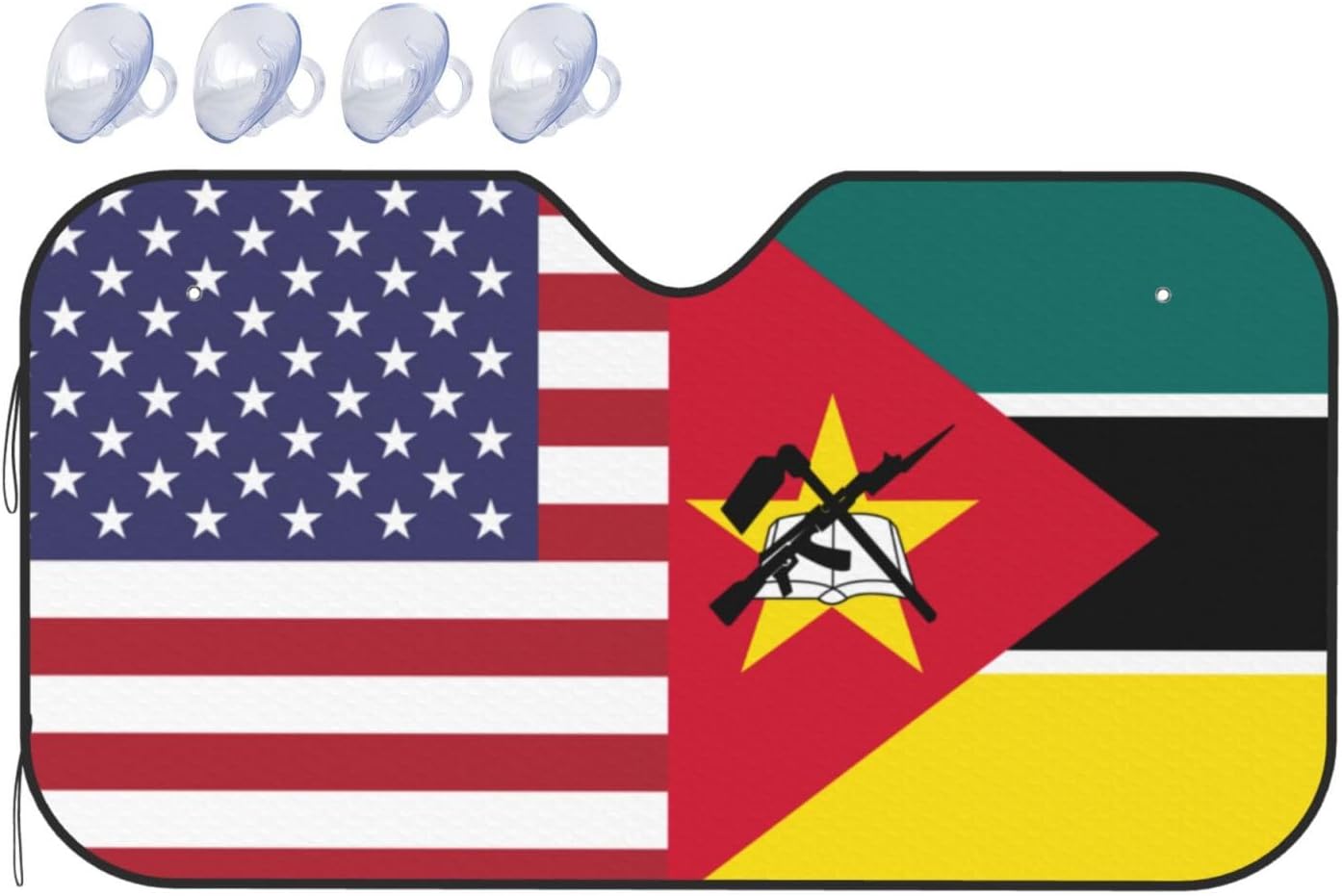 America Mozambique Friendship Flag Foldable Car Windshield Sunshade Blocks Heat and Sun Glare Uv Rays