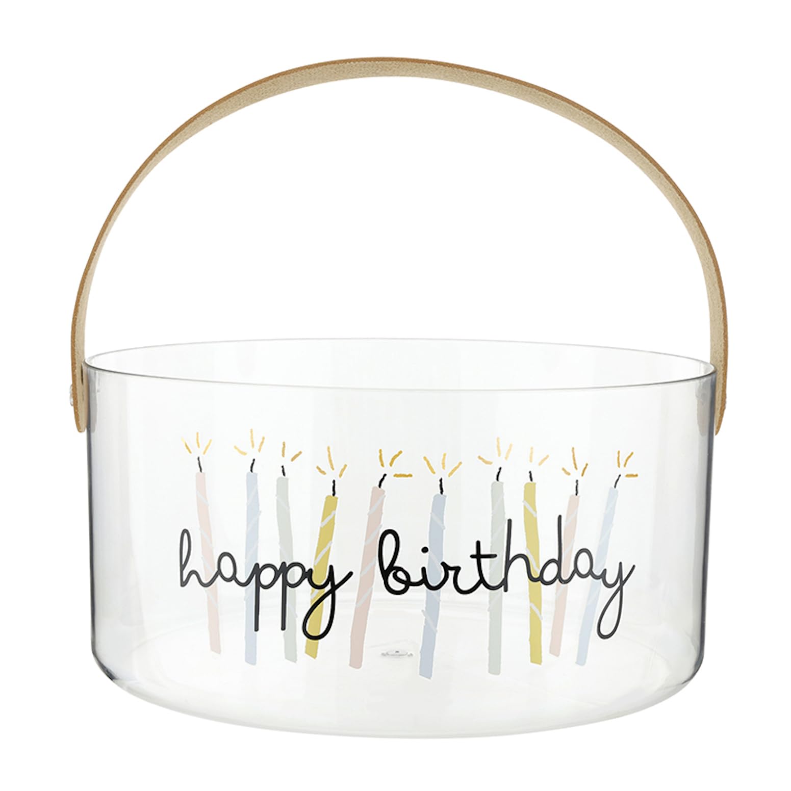 Santa Barbara Design Studio Acrylic Party Bucket with Handle, 5" Diameter x 5" Tall, Gold Happy Birthday