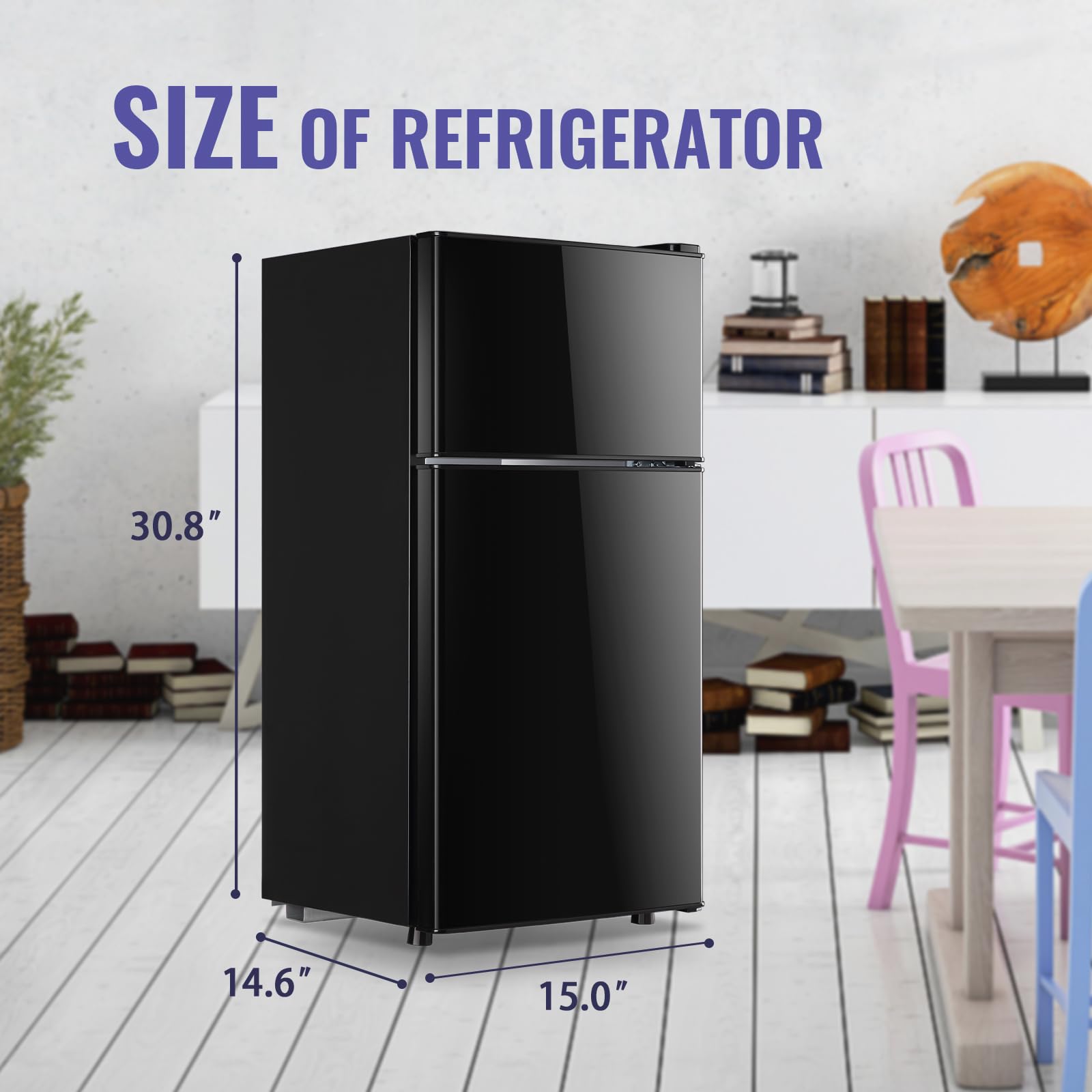 Demuller 2.4 Cu.Ft Small Refrigerator With Freezer Mini Fridge Removable Plastic Shelves Ideal For Apartment,Dormitory Black on Fridge.com - View 6